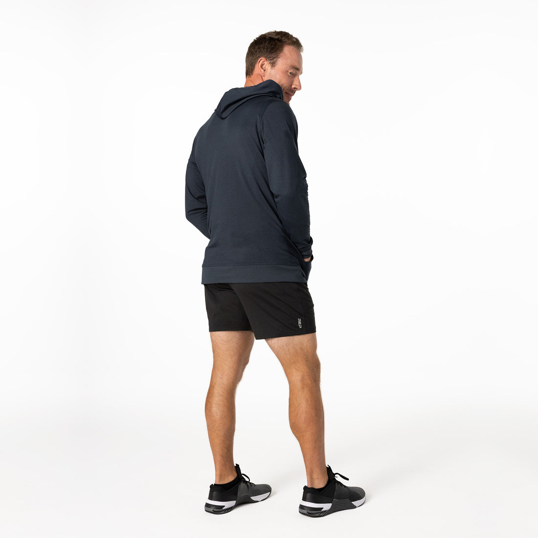 The REP Fitness Men's Apollo Hoodie in Heather Navy back