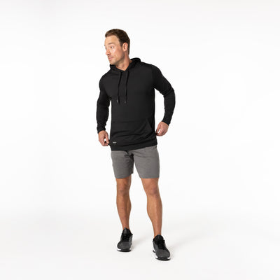The REP Fitness Men's Apollo Hoodie in Heather Black back, full body