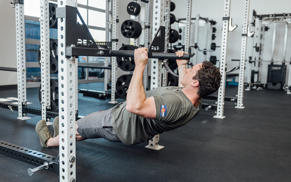 Drop-In Dip Attachment on PR-5000 Power Rack  Being Used for Rows