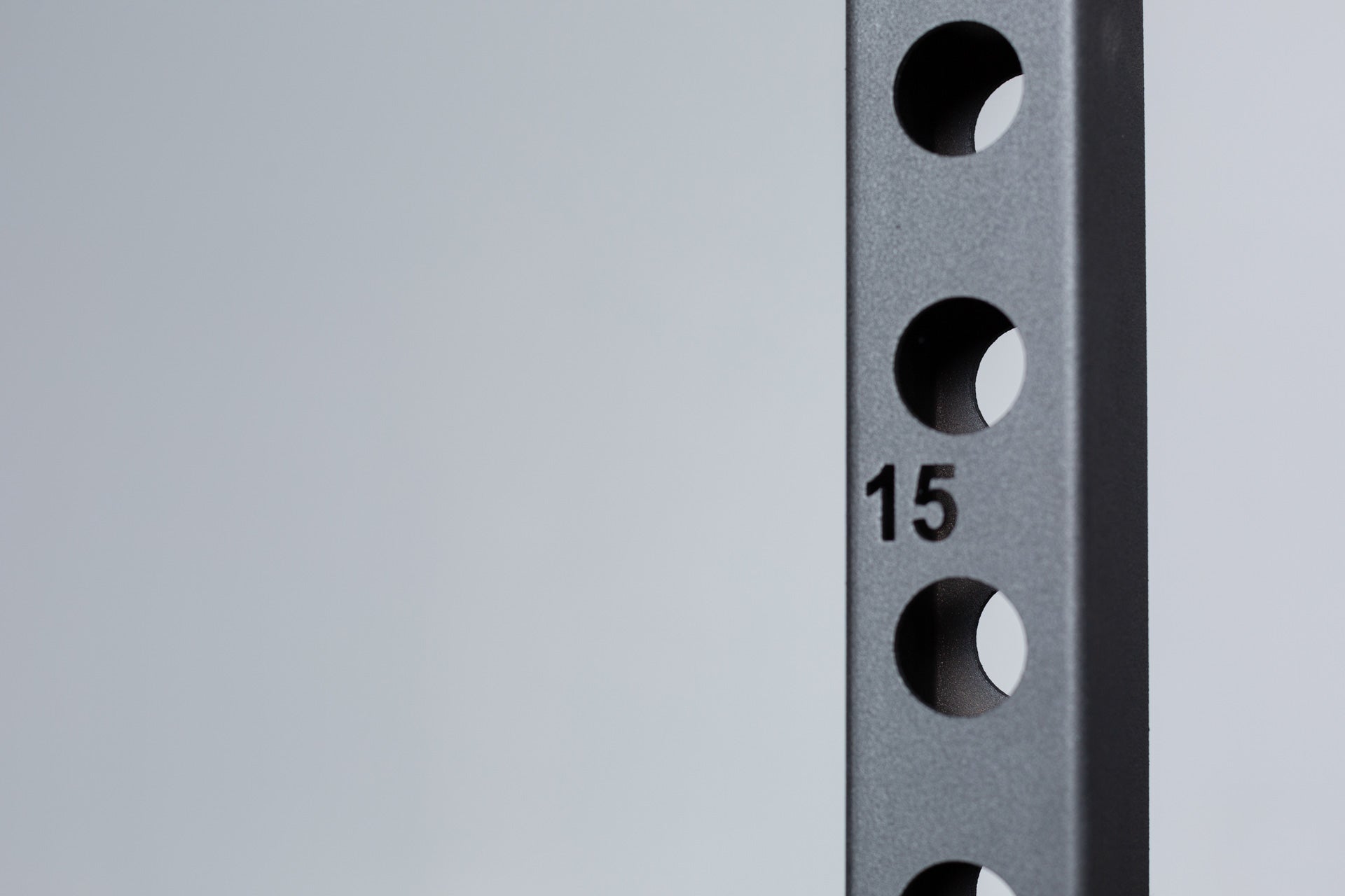 PR-1050 Short Power Rack Close Up of Upright Holes and Laser-Cut Number
