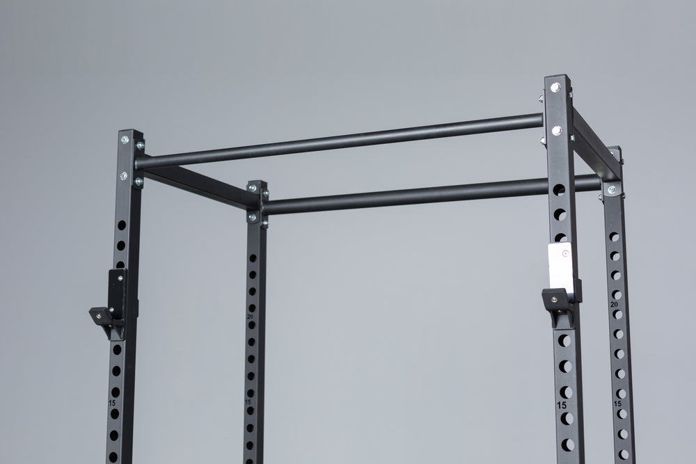 PR-1050 Short Power Rack With Standard J-Cups and Close Up of Pull-Up Bars