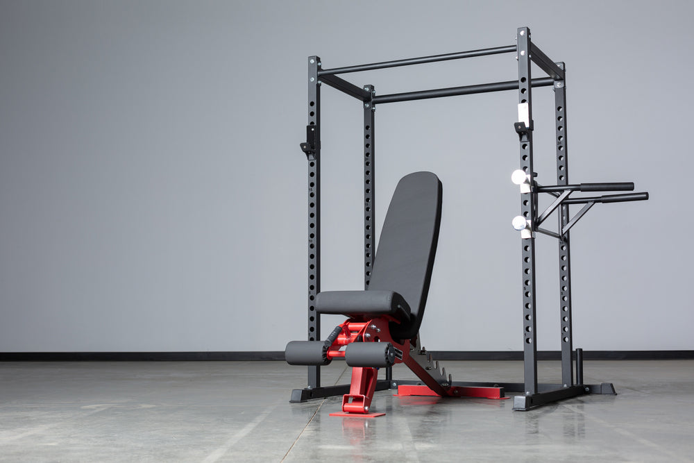 PR-1050 Short Power Rack Pictured With an AB-3000 Adjustable Weight Bench and Dip Station