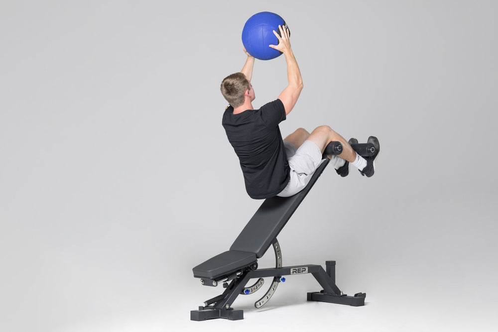 Decline sit-ups with a medicine ball