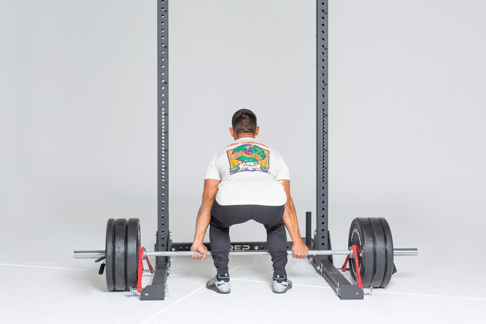 SR-4000 Squat Rack Shown With Band Pegs On Base (In Use - Resistance  Bands Deadlifts)