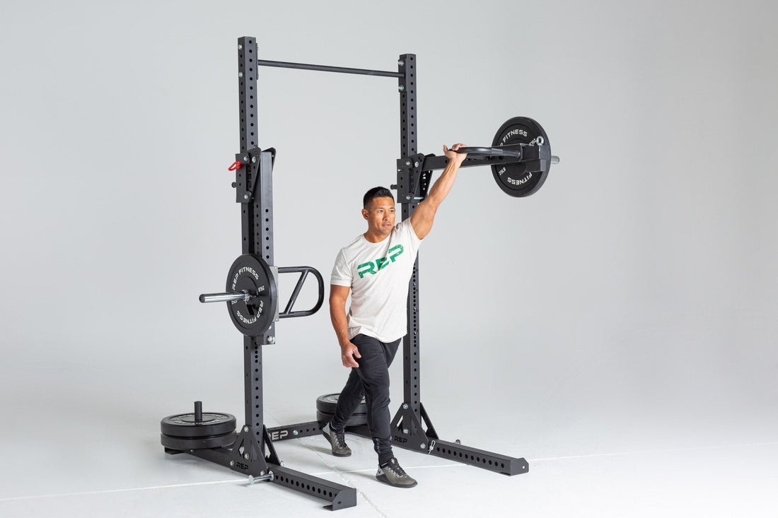 SR-4000 Squat Rack Shown With Iso Arms (In Use - Upper Body Press))