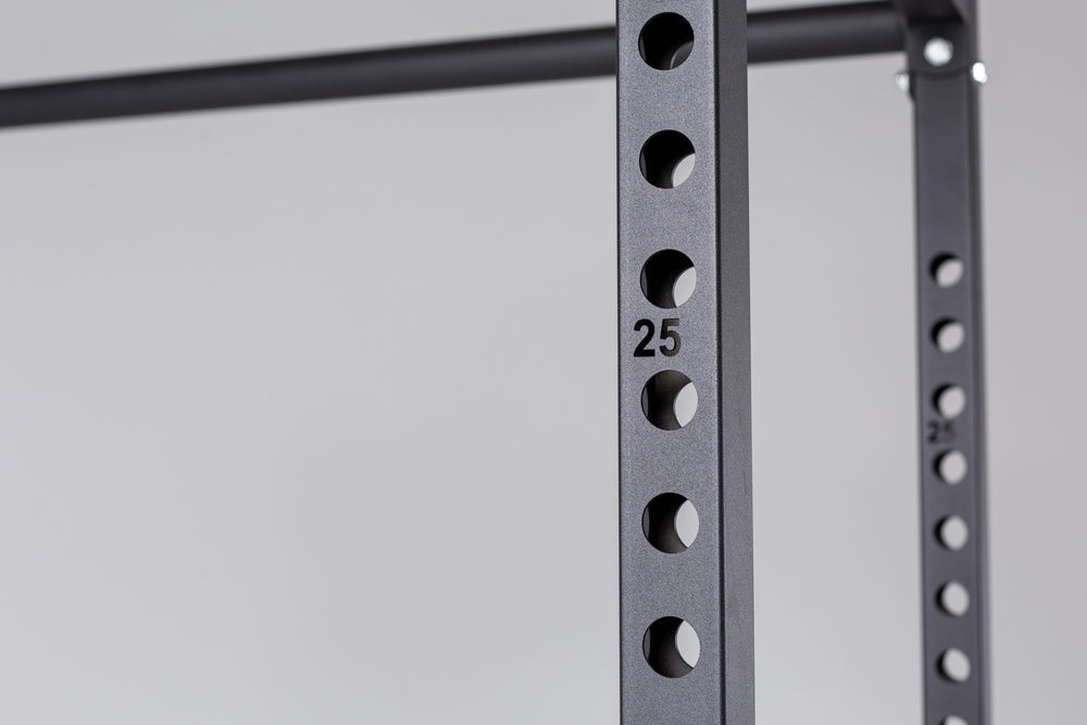 PR-1000 Power Rack Close Up of Upright Holes and Laser-Cut Number