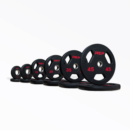 Full set of Rubber Coated Olympic Plate Pairs: 2.5, 5, 10, 25, 35, and 45lb pairs.