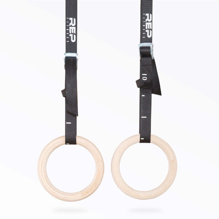 REP 1.25" Wood Gymnastics Rings and Straps